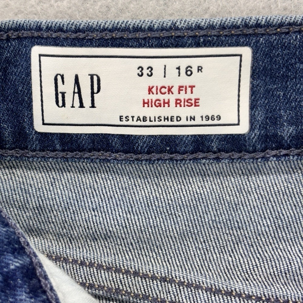 GAP Kick Fit High Rise Jeans Womens 33/16R 34x26 Blue Denim Stretch Workwear - Picture 10 of 12